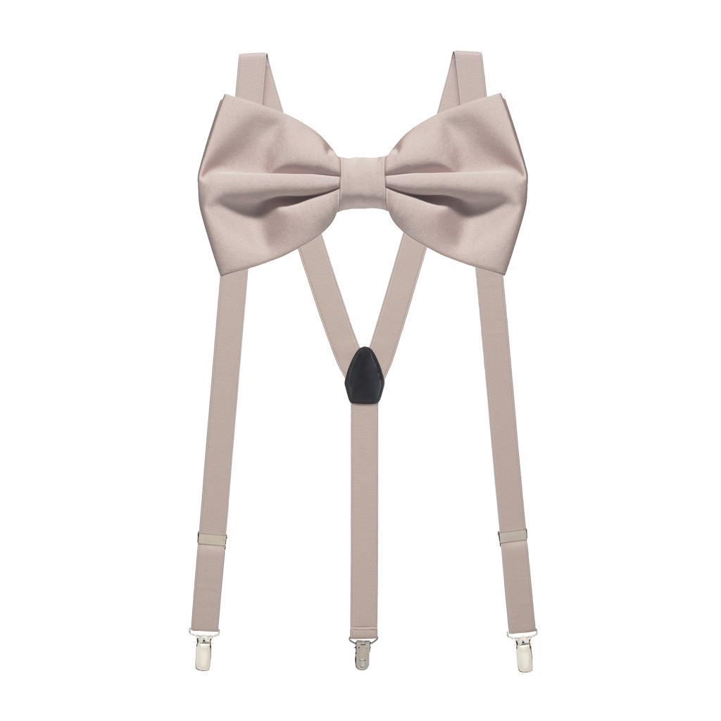 champagne colored bow tie and suspenders