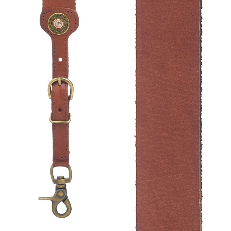 Brown Leather Gallus Suspenders - Western 12 Gauge with Trigger Snaps