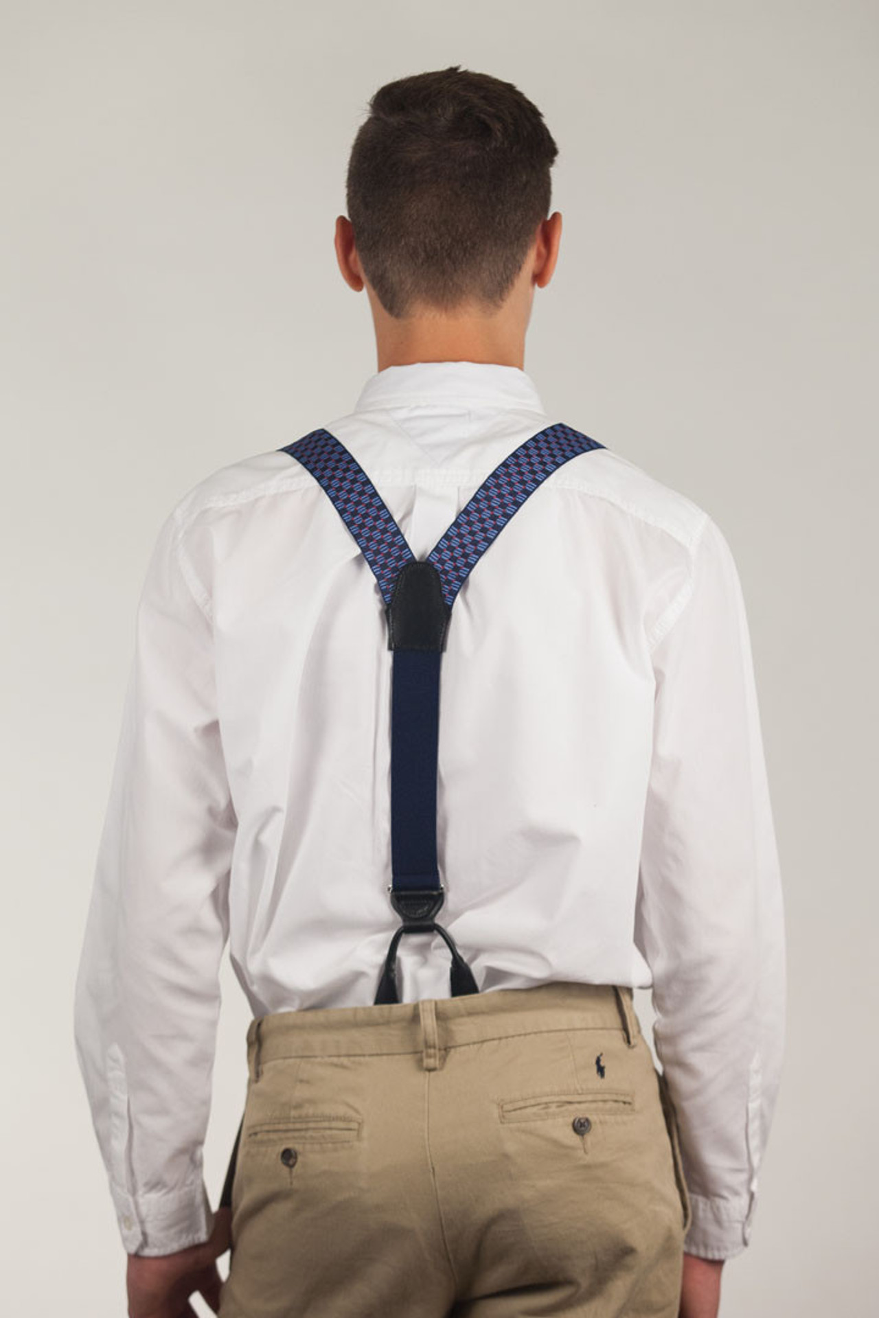 NAVY Jacquard Tacoma Suspenders - BUTTON | SuspenderStore