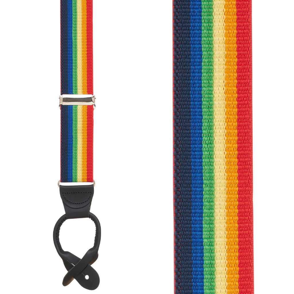 Rainbow Striped Suspenders - 1.5-inch Wide, Button