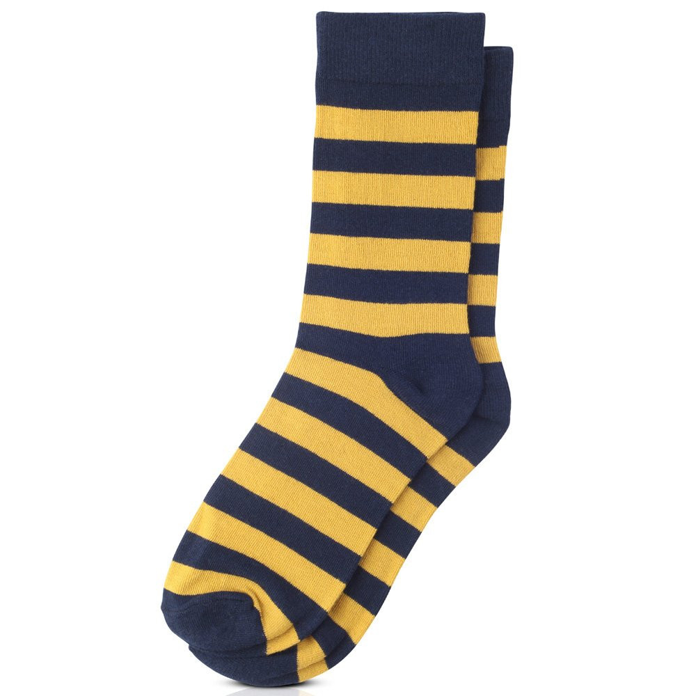 Men's Navy Blue & Gold College Stripe Crew Dress Socks - Suspender Store Men's Navy Blue & Gold College Stripe Crew Dress Socks - Suspender Store