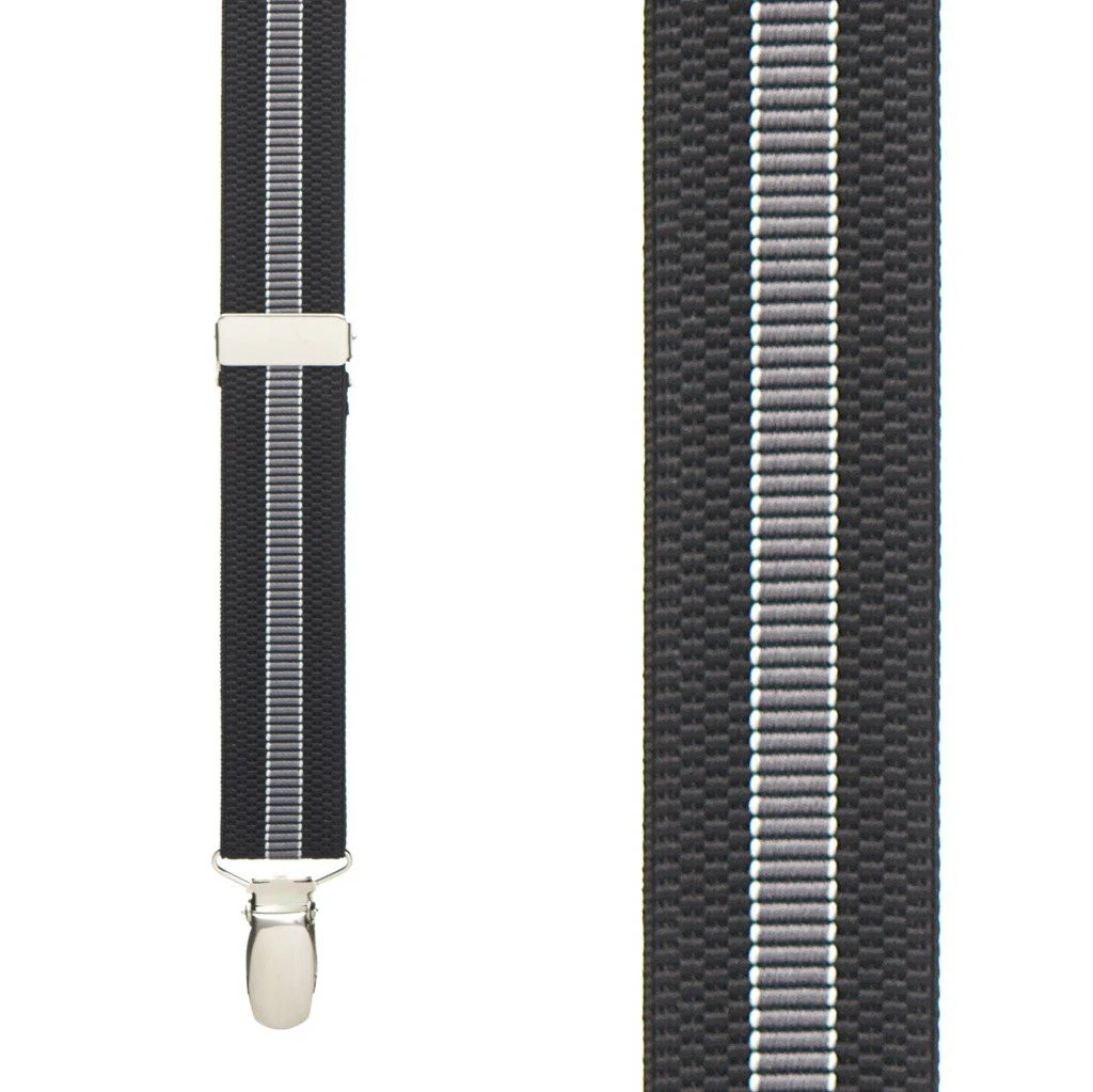 BLACK/GREY Striped Y-Back Clip Suspenders, 1-inch Wide  display picture 2