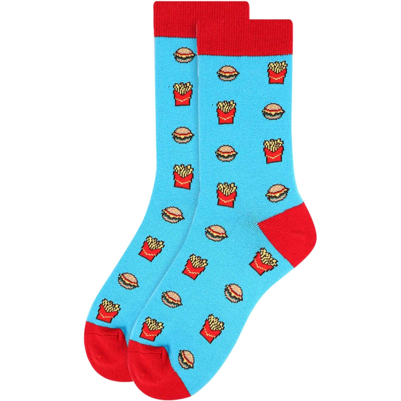 Women's Bite-Sized Fun Crew Socks: Burgers & Fries Delight - Blue Women's Bite-Sized Fun Crew Socks: Burgers & Fries Delight - Blue