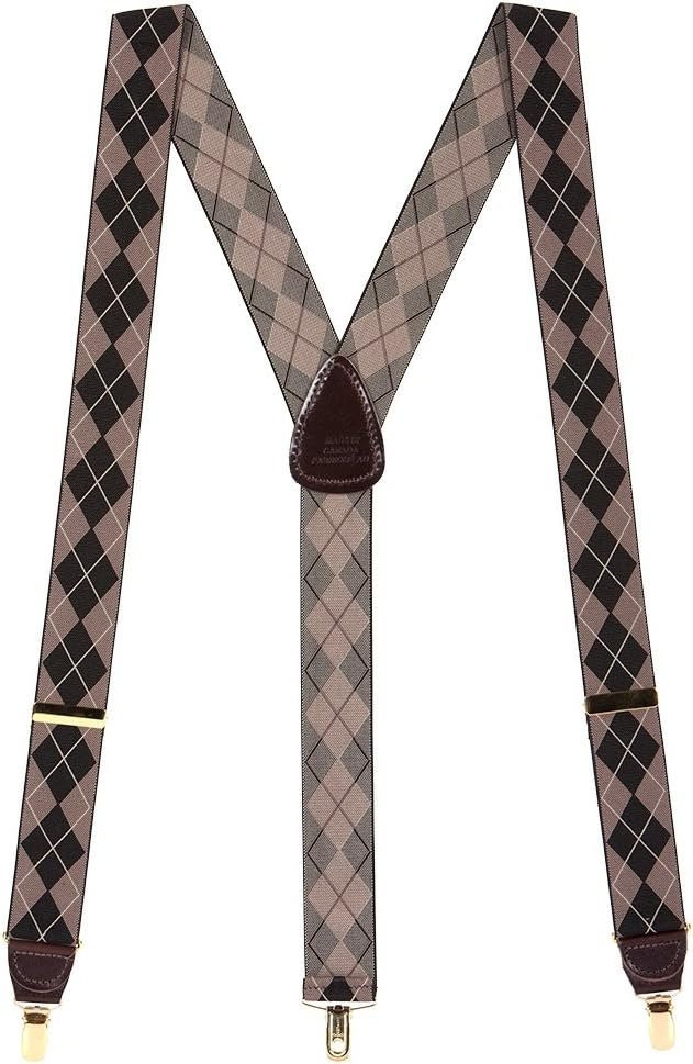 Dress Suspenders for Men, Brown Argyle Clip Suspenders
