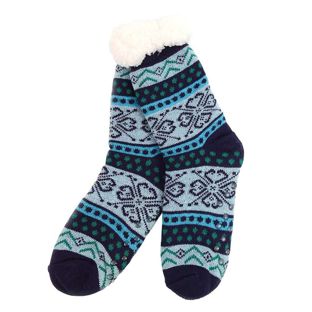Cozy Navy Sherpa Slipper Socks with Charming Snowflake Design for