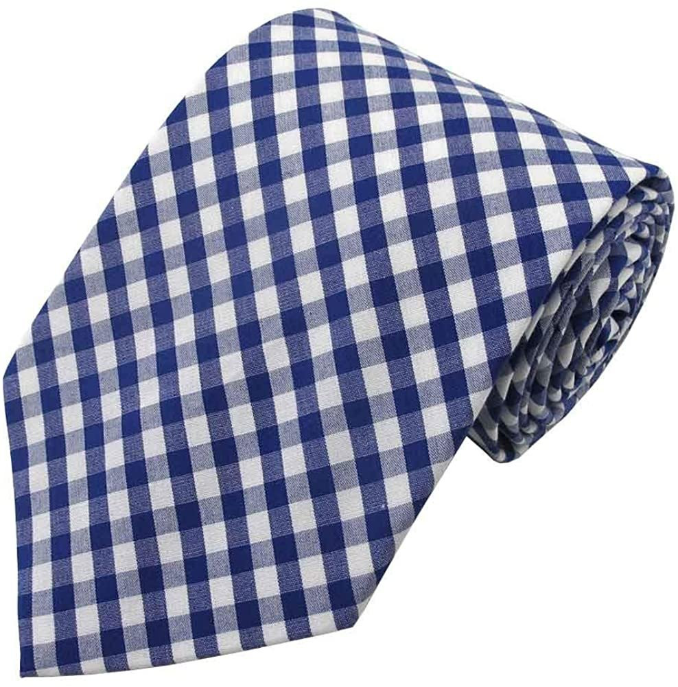 blue and white checkered tie