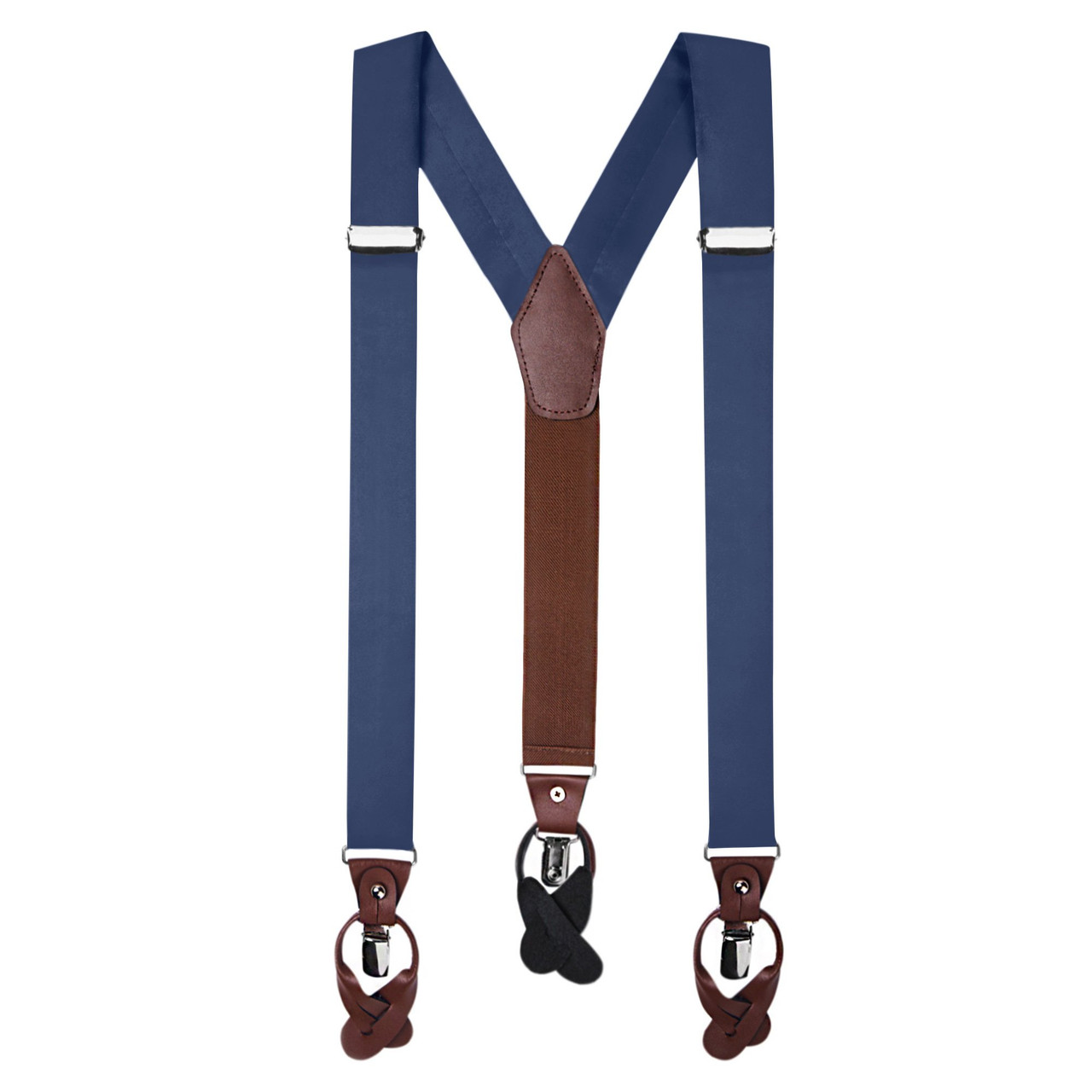 Men's Solid Fabric Suspenders Braces with Convertible Leather Ends