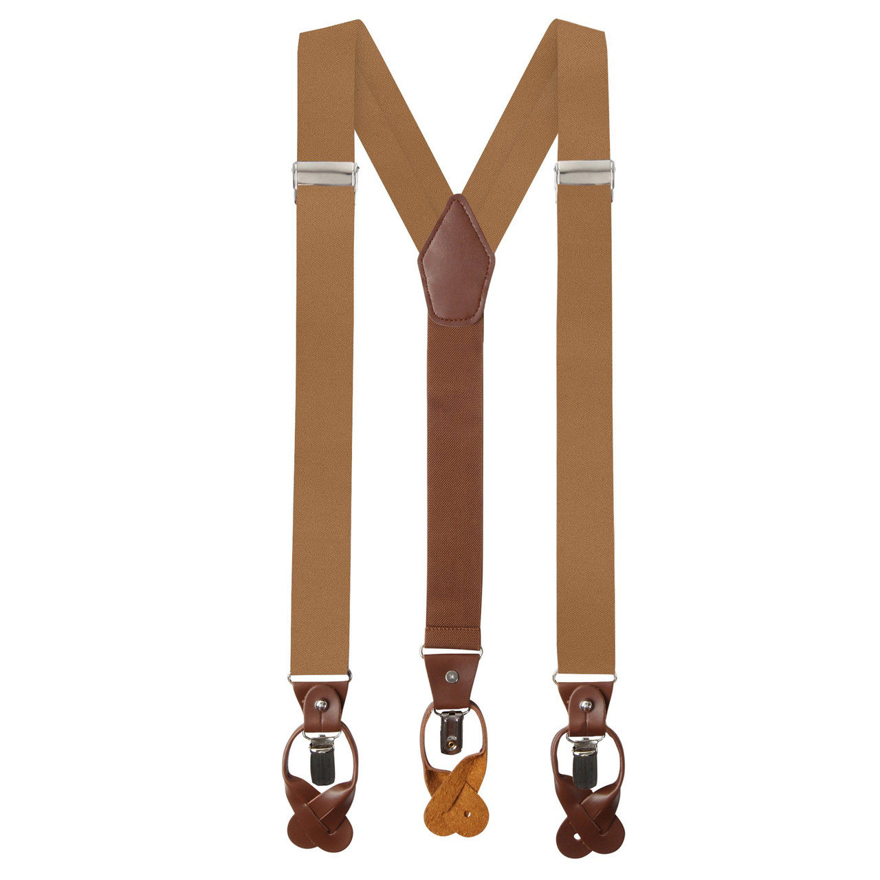 Men's Solid Fabric Suspenders Braces with Convertible Leather Ends