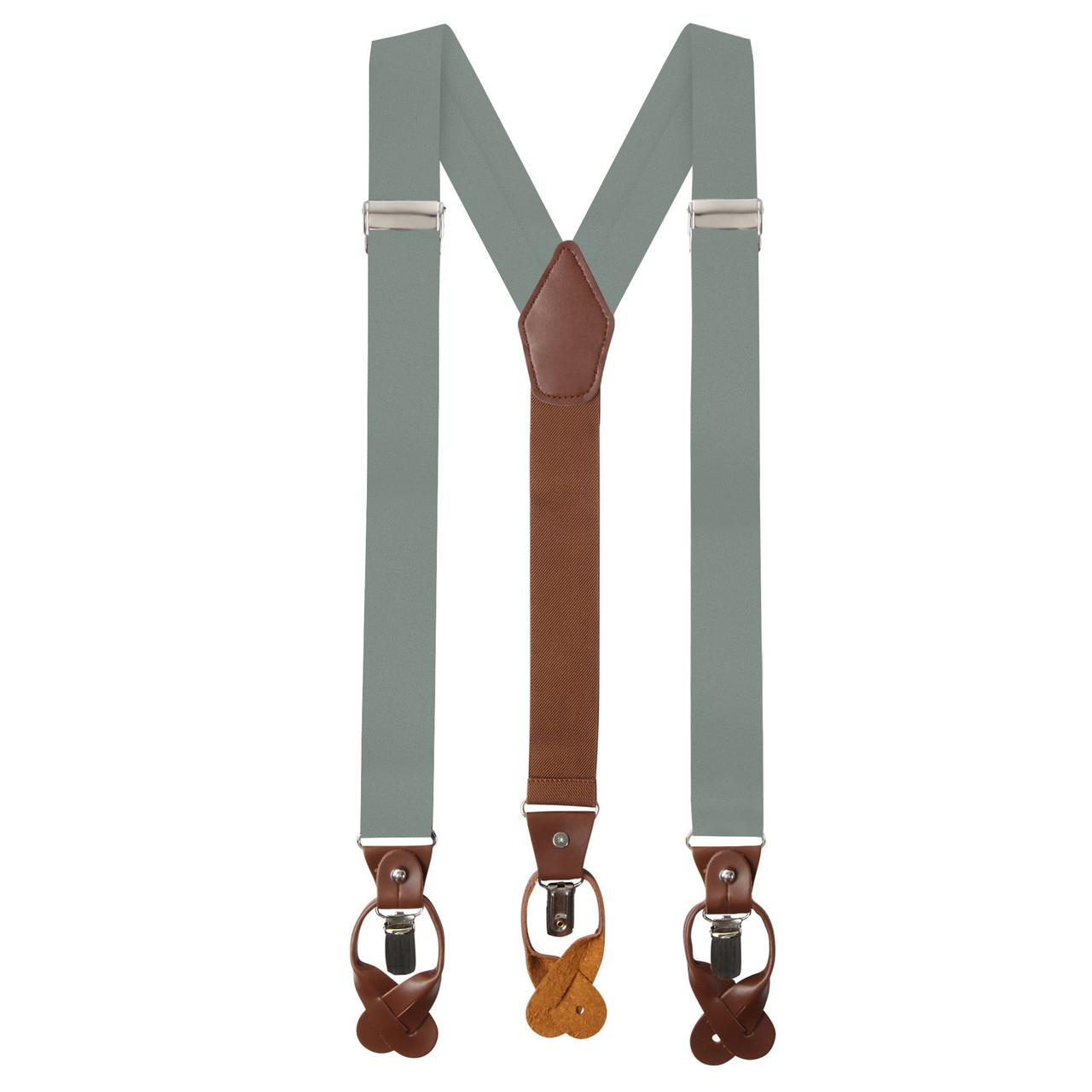 Men's Solid Fabric Suspenders Braces with Convertible Leather Ends