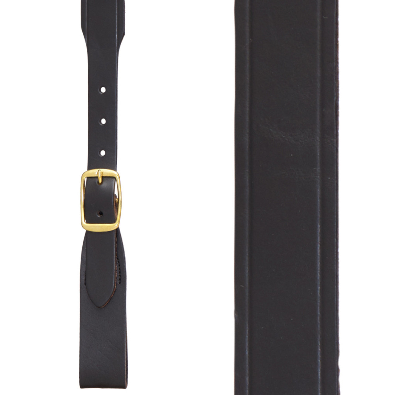 BLACK Handcrafted Western Leather Suspenders - Plain - Belt Loop