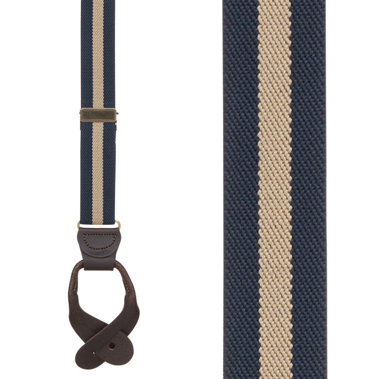 NAVY/TAN Striped Y-Back Button Suspenders - 1 Inch Wide