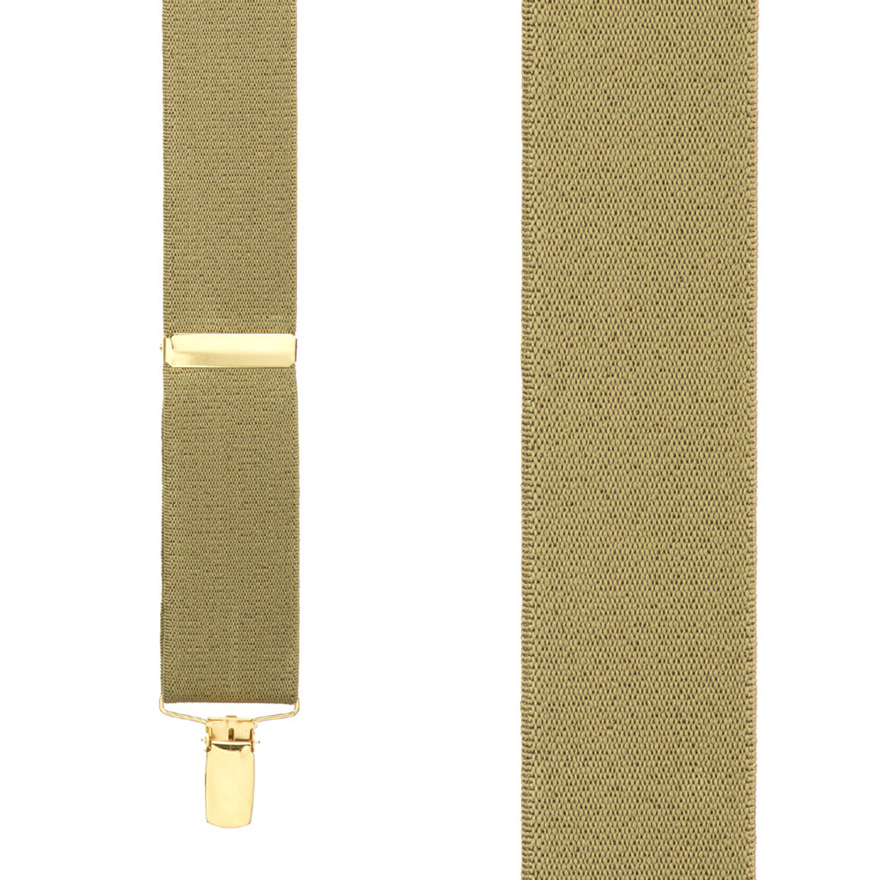 1.5 Inch Wide Brass Clip Suspenders - TAN