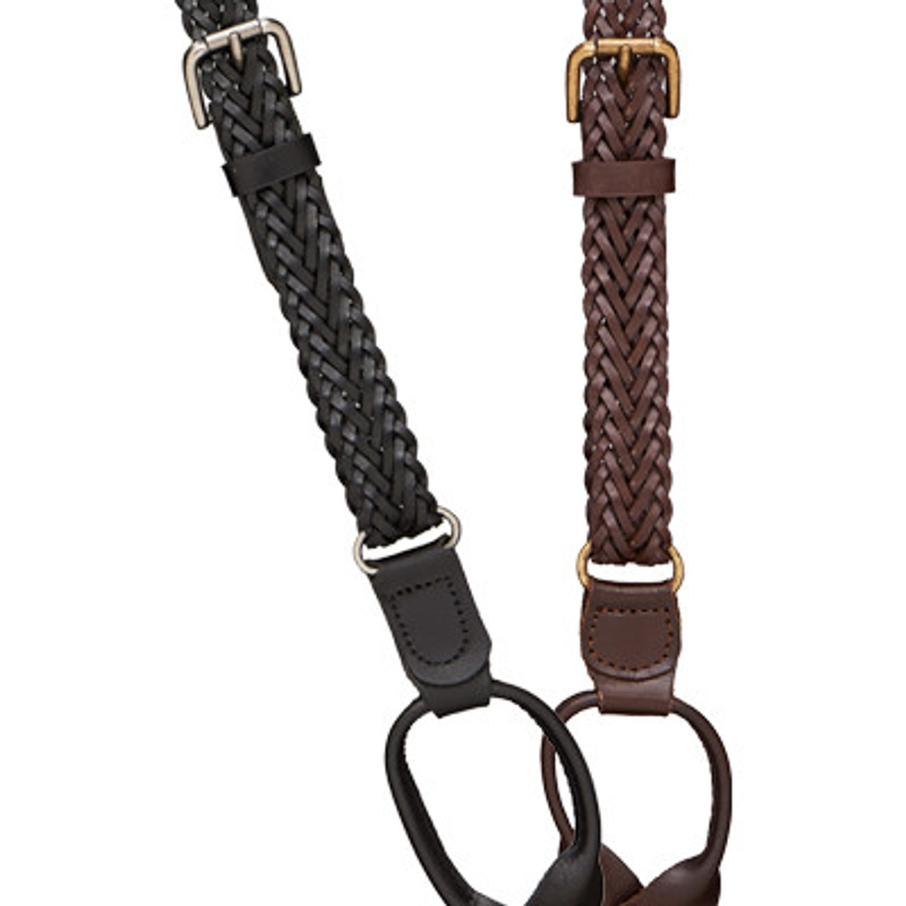 Herringbone Braided Leather Suspenders - 3/4 Inch Wide Button