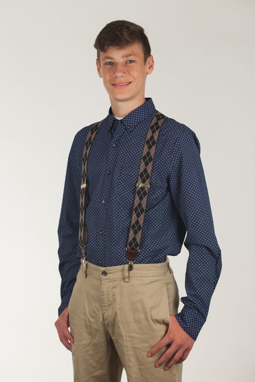 Brown Argyle Clip Suspenders