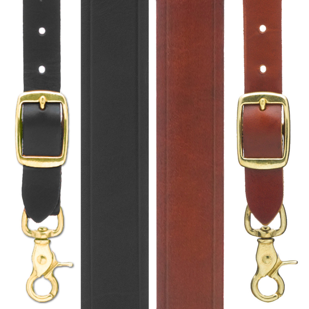 Plain w/Crease Handcrafted Western Leather Suspenders - Black - Suspender Store