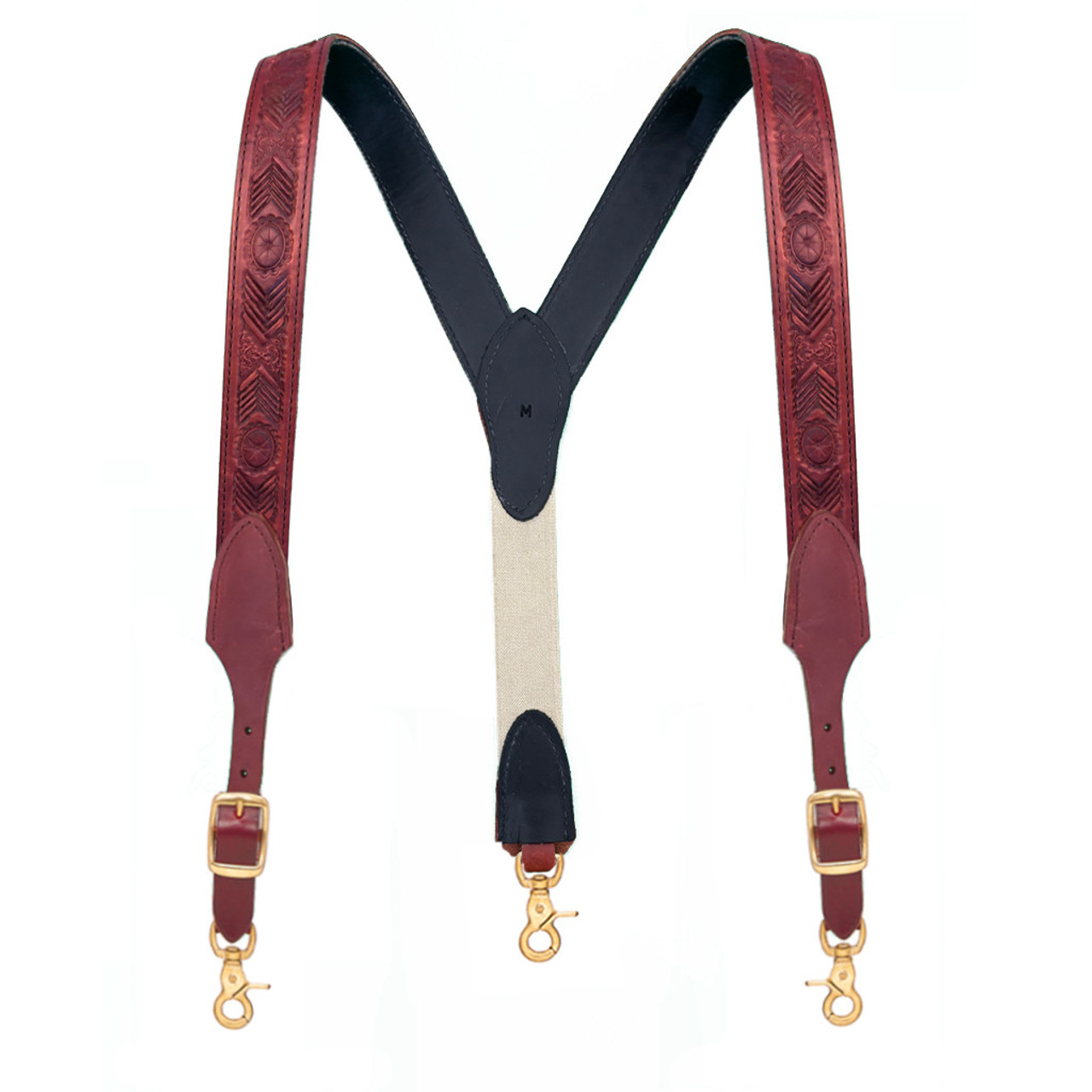 Brown Leather Gallus Suspenders - Western 12 Gauge with Trigger Snaps