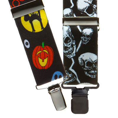 SKULL 2Inch Wide Pin Clip Suspenders SuspenderStore