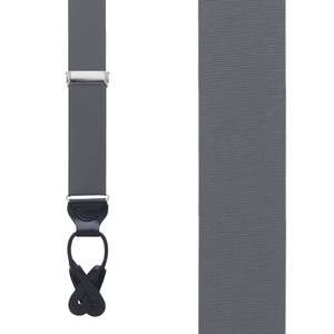 Grosgrain Button Suspenders - Dark Grey Front View