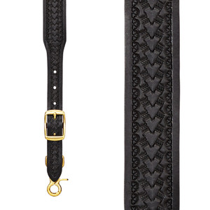 Basket Stamped 1.5 Inch Wide Western Leather Suspenders - BLACK