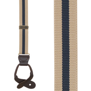 NAVY/TAN Striped Y-Back Button Suspenders - 1 Inch Wide