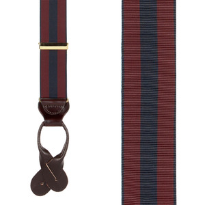 Burgundy/Navy Striped Grosgrain Suspenders - Front View