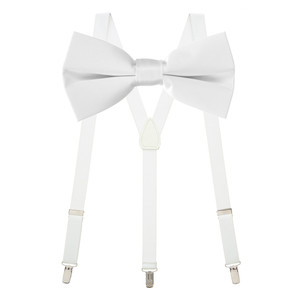 Bow Tie and Suspenders Set in White