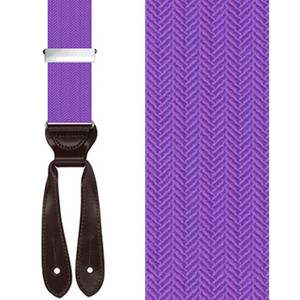Silk Herringbone Suspenders in Purple - Front View