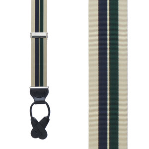 Grosgrain Suspenders in Khaki Hunter Navy Stripes - Front View