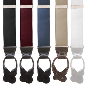 French Satin Button Suspenders - 1.38 Inch Wide - Front View All Colors