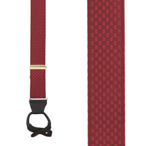 Jacquard Checkered Suspenders in Burgundy - Front View