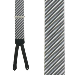 Black Formal Diagonal Stripe Silk Suspenders - Front View