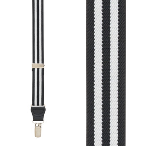 Black & White Striped Suspenders - Front View