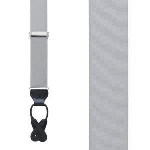 Grosgrain Button Suspenders - Light Grey Front View