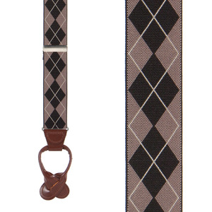 Argyle Button Suspenders in Brown - Front View