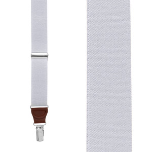 1.25 Inch Wide Y-Back Clip Suspenders in Light Grey with Brown Leather - Front View