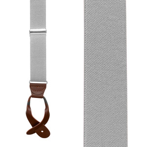 1.25 In Wide Button Suspenders in Light Grey with Brown Leather - Front View