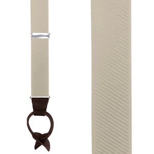 French Satin Twill Suspenders in Khaki - Front View