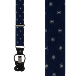 Snowflakes on Navy Suspenders - Front View