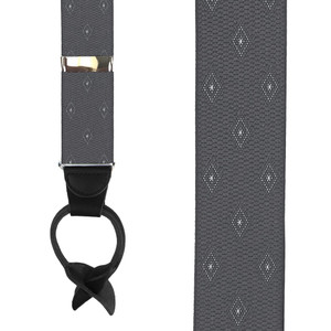 Grey Jacquard Woven Diamond Suspenders - Front View