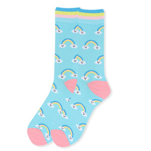 Joyful Blue Smiley Rainbow Crew Socks for Men