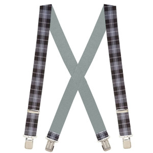 Gray Plaid X-Back Suspenders - 1 1/2" Width, 48" Length