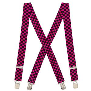 Pink Checks X-Back Suspenders - 1 1/2" Width, 48" Length