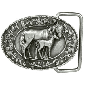 Mother and Foal Belt Buckle - Black/Brown