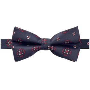 Men's Diamond Bloom Pattern Pre-Tied Adjustable Banded Bow Tie - Navy Blue