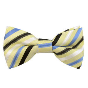 Men's 3-Tone Pre-Tied Adjustable Banded Bow Tie - Pale Yellow Blue Black
