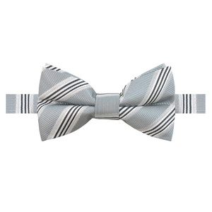 Men's Regimental Stripe Pre-Tied Adjustable Banded Bow Tie - Silver