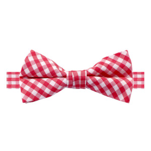 Men's Gingham Checkered Pattern Pre-Tied Adjustable Banded Bow Tie - Red