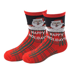 Kids' Happy Holidays Santa Plaid Christmas Socks - Red/Black/Green