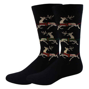 Men's Santa's Flying Reindeer Christmas Socks - Black
