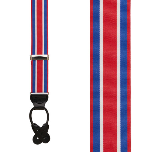 Grosgrain Button Suspenders - Red White Blue Stripe Front View